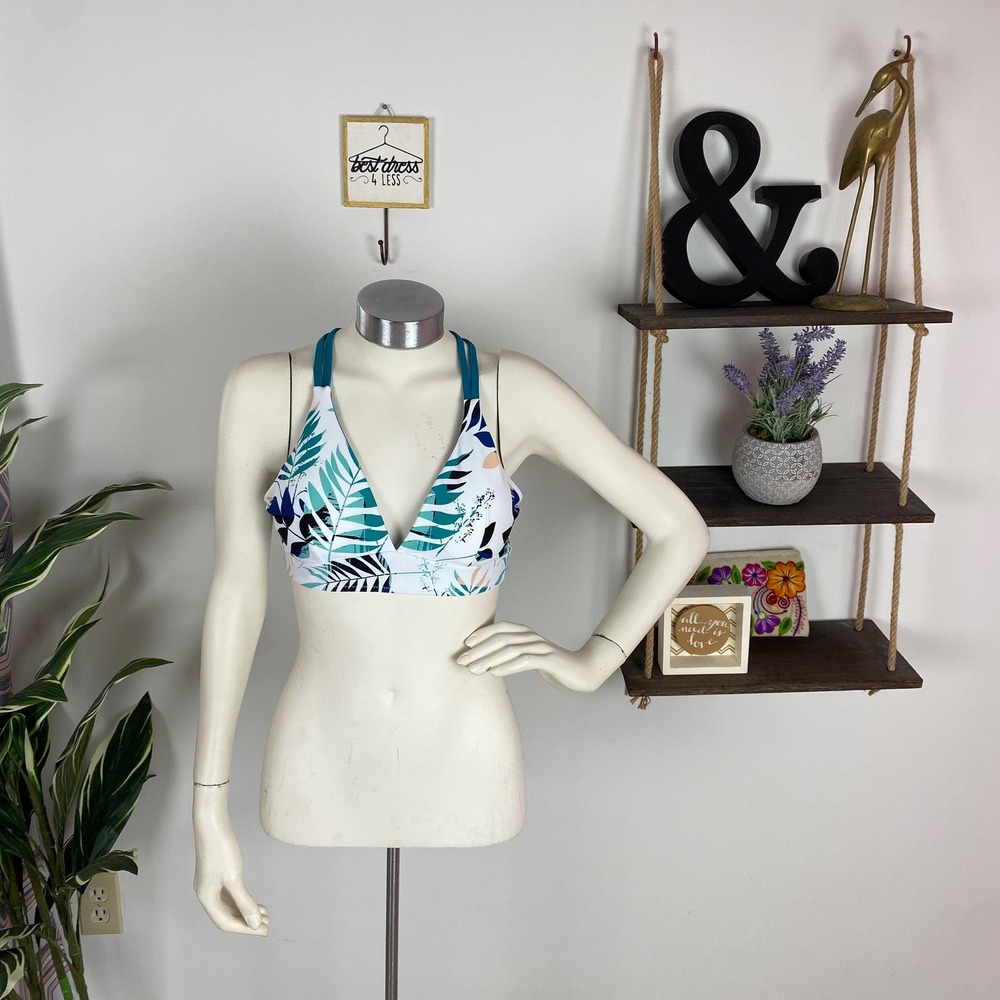 Cupshe White Floral Strappy Back Bikini Top